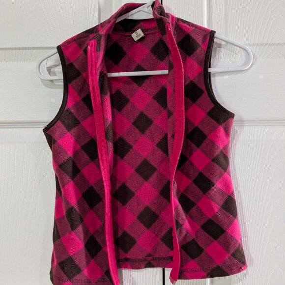 Old Navy Girls Vest Pink Brown Buffalo Plaid Fleece M (8) 2010 Zip Front - Picture 8 of 12